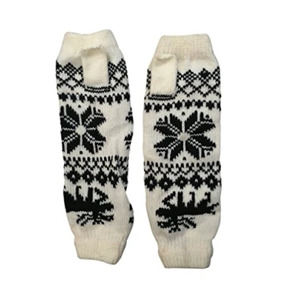Image of Central Chic Women&#039;s Gloves Long Fingerless Mittens Christmas Winter Fair Isle (White)