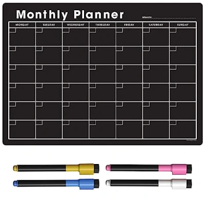 Image of TMS A3 Monthly Planner Whiteboard Magnetic Fridge Calendar for Meal Prep, Work or Family Planning Made in the UK (A3, Black Chalkboard)