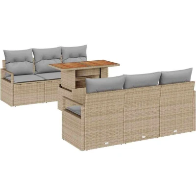 Image of vidaXL 7 Piece Garden Sofa Set with Cushions Beige Poly Rattan