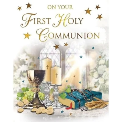 Image of Regal Publishing First Holly Communion Card Chalice Scene 8 x 6 inches