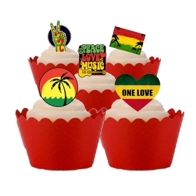 Image of 27 Stand Up Reggae Rastafarian Music Themed Edible Wafer paper Cake Toppers Decorations