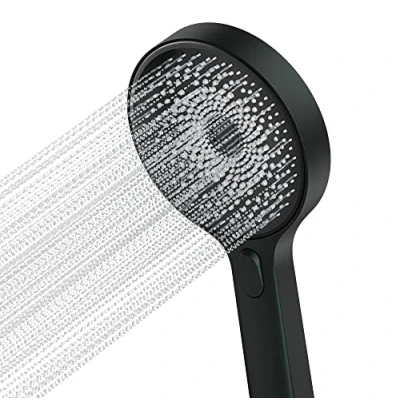 Image of Krobec Shower Head, Large 130 mm Hand Head with 3 Jet Modes, Removable Shower, Premium Set, Spray Massage for Spa (Black)