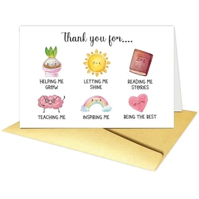 Image of Teacher Thank You Card,Thank For Helping Me Grow From Children Teaching, Growing Together, Are The Best In My Heart