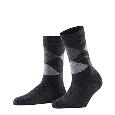 Image of 1 Pair Black / Grey Whitby Extra Soft Argyle Socks Ladies 3.5 7 Burlington