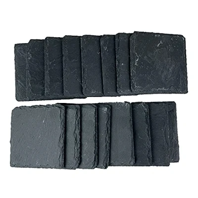Image of Acense Natural Slate Square Coasters Set [48 Pieces], Bulk Deal, Drinks Coasters, Material: Dark Stone, Multi Purpose, Scratch Protector, Stain Stylish, Unique