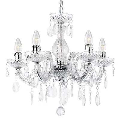 Image of LITECRAFT Marie Therese Chandelier Ceiling Light Crystal Effect 5 Arm (Polished Chrome)
