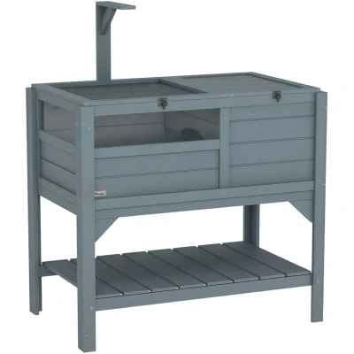 Image of PawHut Wooden Tortoise House with Run Shelter Shelf Lamp Holder Grey D40 025V01CG