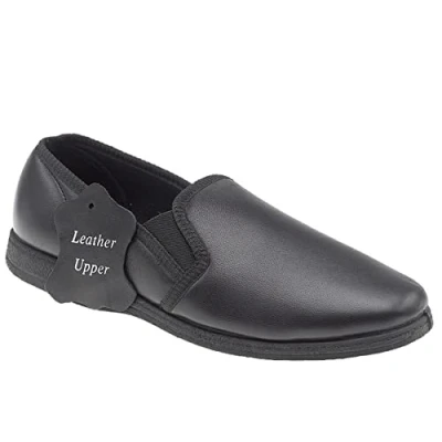 Image of Sleepers Mens Hadley Slip On Gusset Genuine Leather Slippers with Rubber Sole Black 12 UK