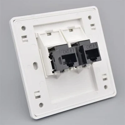 Image of 86x86mm Female To CAT6 Gigabit Dual Pass Network Wall Plug RJ45 LAN Faceplate Internet Straight Outlet (LAN x2)