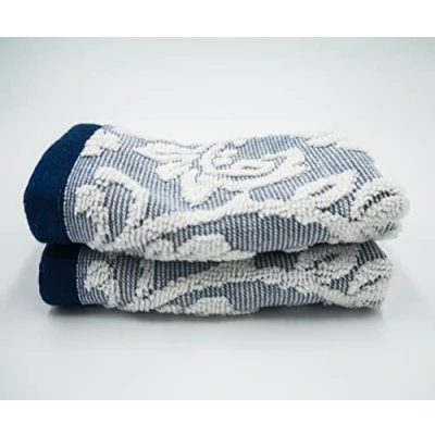 Image of Lex&#039;s Linens Pack of 2 Jacquard Floral Embossed Navy Blue Flannels