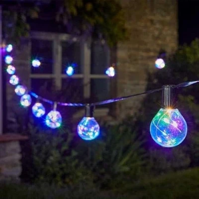 Image of Garden Mile Waterproof LED Festoon Lights Outdoor, Indoor Outdoor Globe String for Garden. Sets of 10 and 20 Sting (Firefly Multi Coloured, 10)