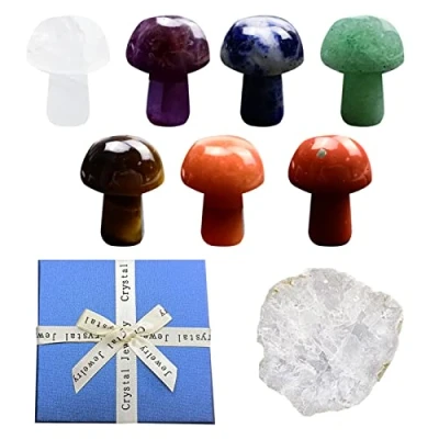 Image of WANGCL Healing Crystals Mushroom, Natural and Chakra Stones Set, Crystal Therapy for Meditation Energy Reiki Balance