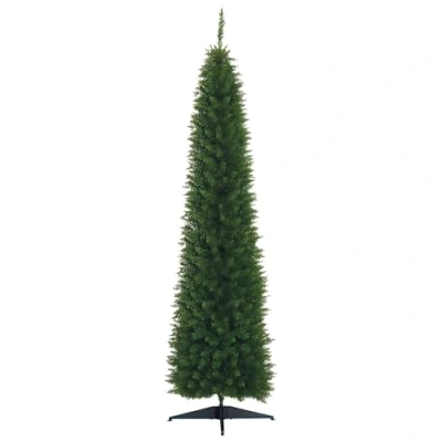 Image of HOMCOM 5FT/7FT Pencil Slim Artificial Christmas Tree with Study Stand Tips Green 7FT