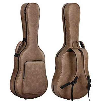 Image of CAHAYA Acoustic Guitar Case Hardshell 20mm Thick Padding Waterproof PU Design Suitable for 40 41 Inch with 3 Pockets and Storage Box Brown, CY0227