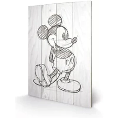 Image of Disney Junior Mickey Mouse Sketched Single Wood Print 40 x 59cm, Multi Colour, 59 1.3 cm