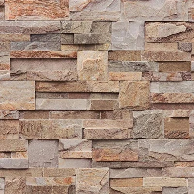Image of 3D Effect Natural Slate Tile Brown Orange Wallpaper Brick Stone Embossed