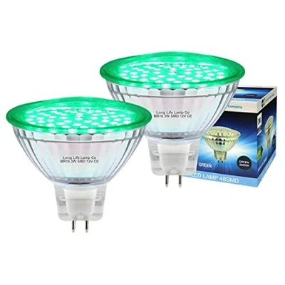 Image of Long Life Lamp Company 2 x 12v LED MR16 Green 3w Low Voltage Spot Light Bulb GU5.3