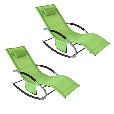 Image of SoBuy OGS28 GRx2, Set of 2 Outdoor Garden Rocking Chair Relaxing Sun Lounger with Side Bag, Green