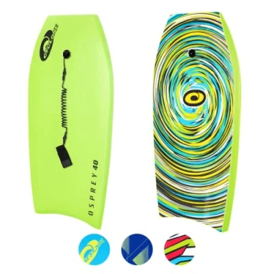Image of Osprey 40 Inch Body Board with Leash, HDPE Slick and Crescent Tail, XPE Boogie for Adults Children Kids, Multiple Colours, Green