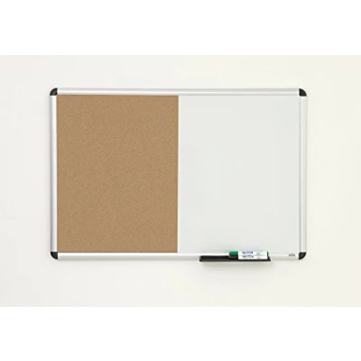 Image of Aluminium framed Cork Combination Notice Board Whiteboard (90cm x 60cm)