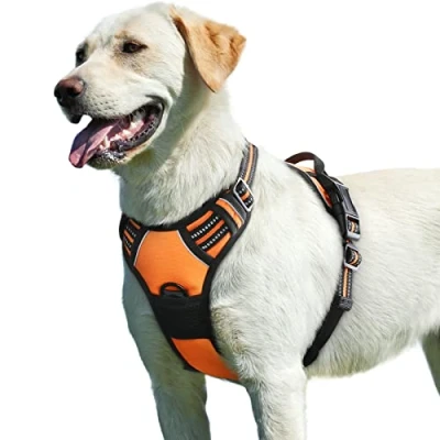 Image of Eagloo Dog Harness, No Pull Pet Harness for Large Dogs, Front Clip Vest Adjustable, Soft Padded Vest, Reflective Choke Breathable with Easy Control Handle, Orange, L