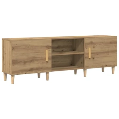 Image of vidaXL TV Cabinet Artisan Oak, Sliding Doors, 150.2x30.3x50.2cm, Adjustable Shelves, Matte Finish Living Room Furniture