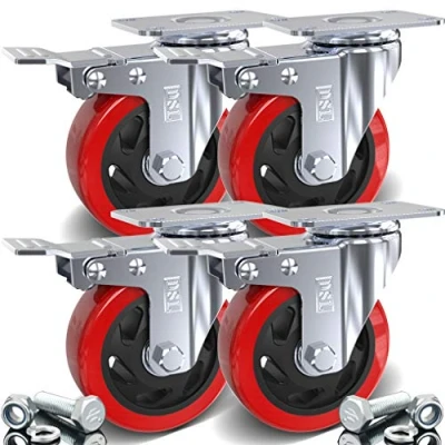 Image of DSL 4 x Heavy Duty Double Bearing BRAKED 100mm Swivel Castor Wheel Trolley Furniture Caster 700KG Free Fitting