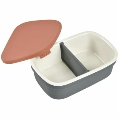Image of BEABA, Lunchox, Lunch Box, Bento, Baby Food, Ceramic Silicone Cover, Healthy Materials, Oven and Microwave Safe, 540ml, Mineral/Terracotta