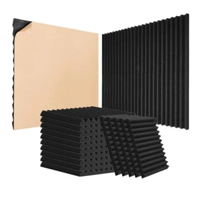 Image of VEVOR Acoustic Foam Panels, 48 Pack 12 x 1 inches, Adhesive High Density Soundproof Wall Panels,Fire Resistant Panels,Sound Dampening Absorbing Panels for Studio and Ceiling,Black
