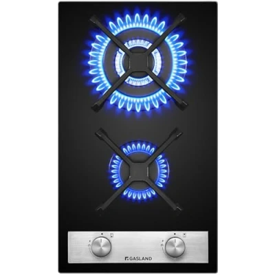 Image of GASLAND GH30BF Glass Gas Cooktop, 2 Burners, Butane Hob with Wok Burner, Built in 30 cm Black Stove, Cooker 5200 W, LPG/NG Convertible