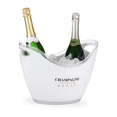 Image of Relaxdays 10028655 Ice, Champagne Bucket, 6 L, Party Tub, Beer &amp; Wine Bowl, Plastic, HxWxD: 25,5 x 34,5 26 cm, White