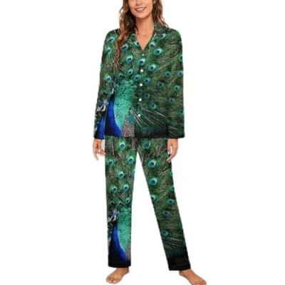 Image of Peacock Womens Pyjamas Set Long Sleeve Pjs Sets Pajama Sleepwear Loungewear L