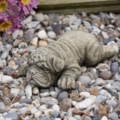 Image of Laying Shar Pei Stone Statue Bulldog Dog Puppy Animal Outdoor Garden Ornament