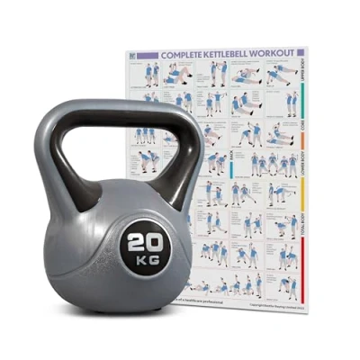 Image of Bestfor Kettlebell Vinyl Coated, Two Tone, Weight Lifting Strength Kettle Bell, for Training, Cardio, Fitness, Muscle Exercise Chart, Body Building, Home Gym Workout 20kg