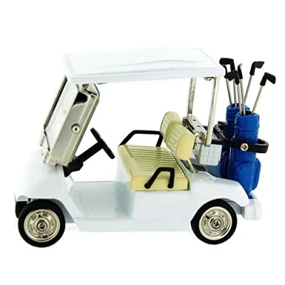 Image of Miniature Golf Buggy Cart Cream &amp; Silver Novelty Collectors Desktop Clock 0610