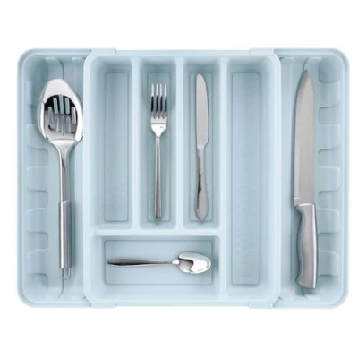 Image of Minky Cutlery Drawer Organiser, Extendable Sorter, Kitchen Storage &amp; Organisation, Utensil Holder, Accessories, Trays, Tools Gadgets, UK Made (Slate Blue)