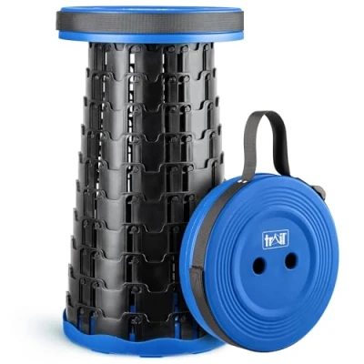 Image of Trail Portable Telescopic Stool, Collapsible Folding Expanding Outdoor Camping Seat, Adjustable to H45cm, Safety Lock, Lightweight with Carry Strap, 150kg Max Load, Hiking, Festival, Fishing (Blue)