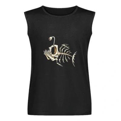 Image of Bone Fish Weird Skeleton Vest Tank T Shirt Cotton Men Black Sleeveless Tee S
