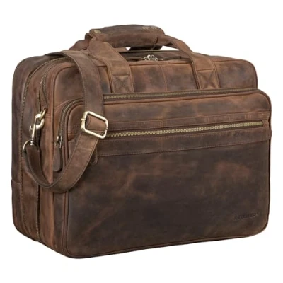 Image of STILORD &#039;Leopold&#039; Large Leather Bag/Shoulder Bag XXL Work Bag/College Bag/Teachers Satchel Business Genuine Leather, Colour:Zamora Brown