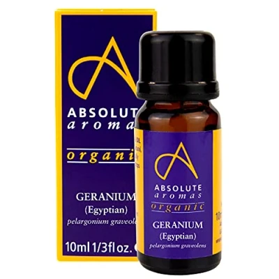 Image of Absolute Aromas Organic Geranium Essential Oil 10ml 100% Pure, Natural, Undiluted, Vegan and Cruelty Free for use in a Diffuser Aromatherapy