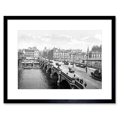 Image of Wee Blue Coo Glasgow The Bridge Scotland Vintage History Old BW Framed Wall Art Print