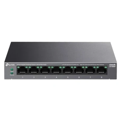 Image of TP Link LS108GP 𝟴 𝗣𝗼𝗿𝘁 𝗣𝗼𝗘 Gigabit Ethernet Switch 8 PoE+ Port @ 𝟲𝟮𝗪 Plug &amp; Play Extend Mode PoE Auto Recovery Desktop/Wall Mount Silent Operation