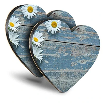 Image of Destination Vinyl ltd Great Coasters (Set of 2) Heart Daisy Flowers Wooden Deck Beach Drink Glossy Coasters/Tabletop Protection for Any Table Type #14858