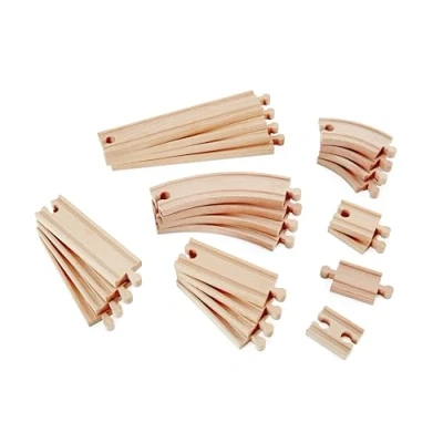 Image of Hape E3707 Super Expansion Rail Pack Wooden Train Track Accessories, Multicolor, 20.32 x 48.01 25.4 cm