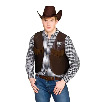 Image of Wicked Costumes Adult Dark Brown Cowboy/Sheriff Waistcoat Fancy Dress Accessory One Size