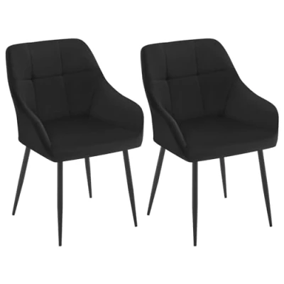 Image of Klihome Dining Chairs Set of 2, Kitchen with Backrest, Velvet for Room, Living Room Upholstered Seat, Metal Legs, Vanity Bedroom Chairs, Black