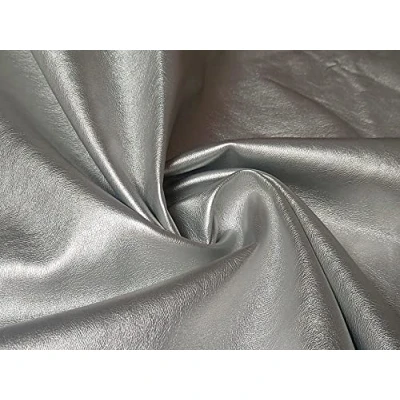 Image of Faux Leather Pleather Fabric Material Light Silver Metallic, 1Mtr 140cm x 100cm
