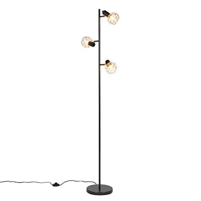 Image of Qazqa Floor lamp Black with Copper 3 Light Mesh Modern Suitable for LED E14 Steel Living Room I Bedroom