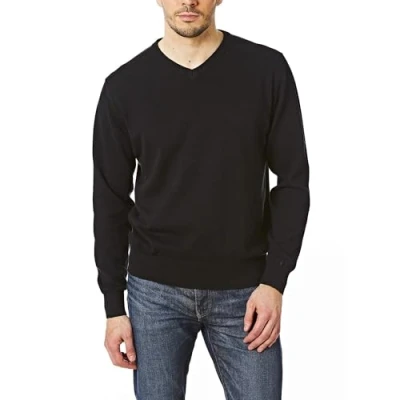 Image of Castle Point Mens Cspknt003 Herren strickpullover Mit Rundhalsausschnitt Cotton Soft Touch V Neck Knitted Jumper Sweater, Black XL, Neck, XL UK