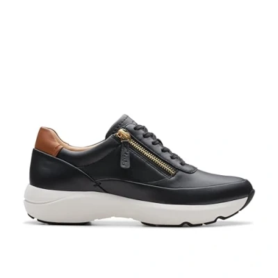 Image of Clarks Women&#039;s 261766484 Sneaker, Black Leather, 3.5 UK